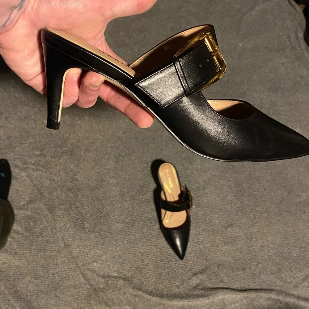 (NWOT)COLE HAAN-Kitten Heel Mules with Gold Buckle - Picture 8 of 16